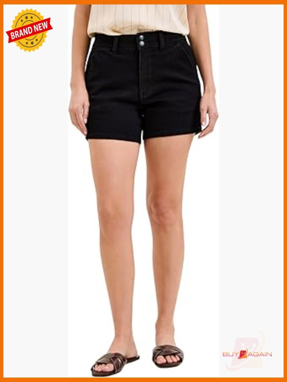 High Waist Denim Trouser Shorts - Stretchy Fitted Jean Shorts